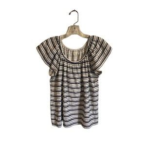 MAX STUDIO NAVY & WHITE STRIPED KNIT OFF THE SHOULDER TOP SIZE MEDIUM